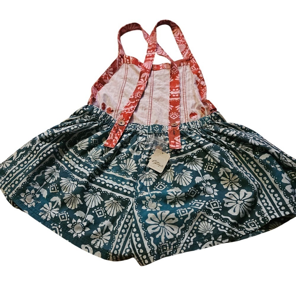 Free People Mixed Bandana Print Romper Red Teal Boho Strappy Jumpsuit NEW - Picture 4 of 9
